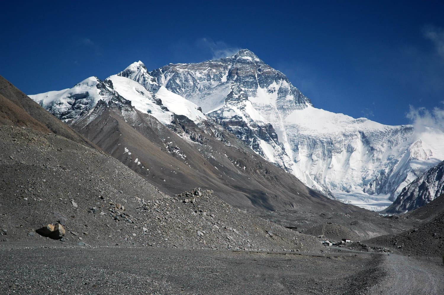 The north face of Everest seen up the Rongbuk valley in Tibet